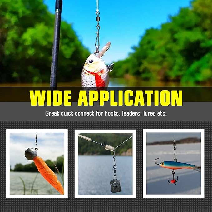 AMYSPORTS Rolling Connector Fishing Swivel Saltwater Corrosion Resistance Snap Swivels Kit Stainless Quick Fishing Snap Barrel Freshwater Trolling Accessories
