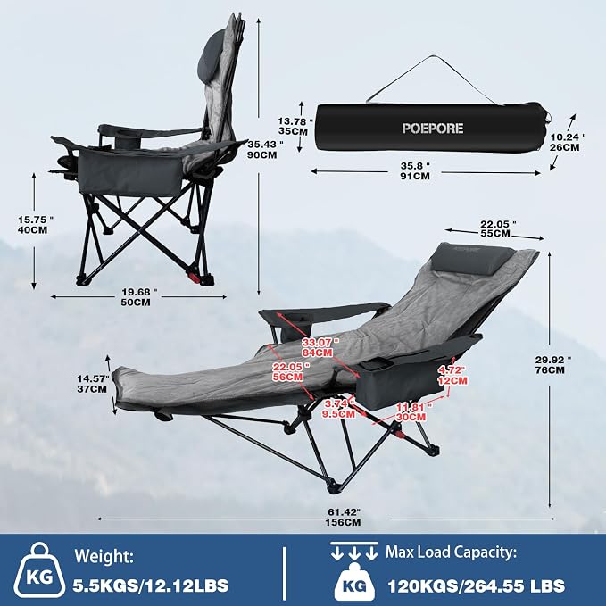 2-Pack Reclining Camping Chair 4 Position with Foot Rest Comfortable for Adults 265Ibs Folding Lounger Mesh Beach Chair with Cooler Bag,Cotton Cushion and Cup Holder for Outdoor Patio
