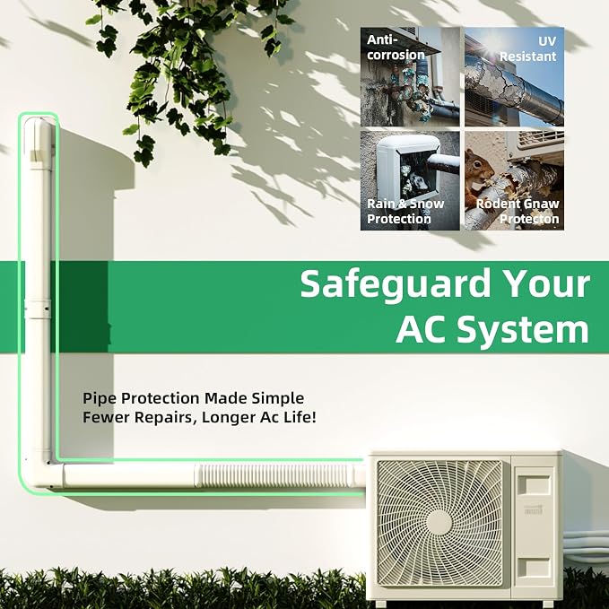 3 Inch 10Ft PVC Mini Split Line Set Cover, Paintable Slim Decorative Tubing Kit for Ductless Air Conditioners, Central AC, Heat Pump Systems, HVAC Line Hide - white