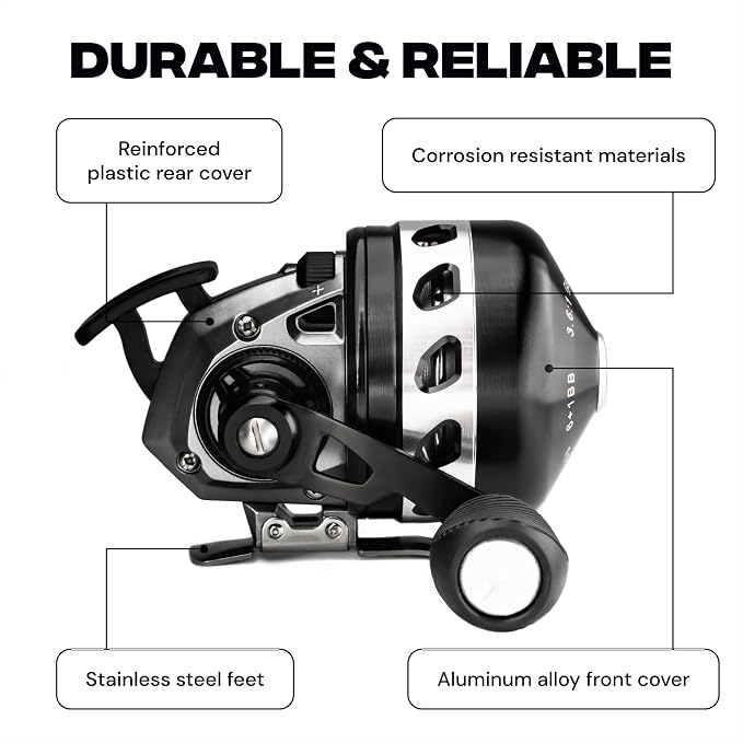 BALLISTA Spincast Bowfishing Reel Slingshot Bow Fishing, Stainless Steel, Left/Right Reversible Handle