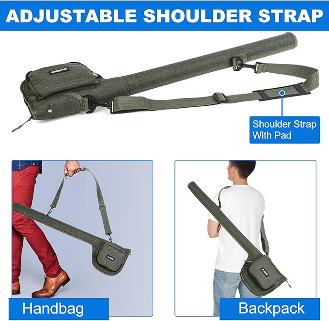 Fishing Rod Case Fishing Pole Bag with Reel Pouch Fly Fishing Bag for 9FT 2 Pieces/4Pieces Rod Fishing Rod Bag