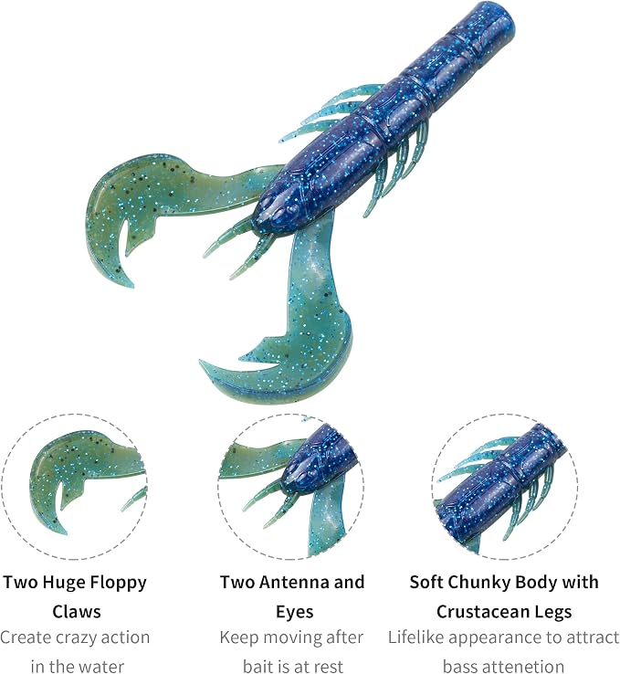 Soft Plastic Craw Baits 25-Pack, 4in Jig Trailer Creature Lures with Big Claws for Bass Fishing, Crawfish Soft Bait for Freshwater