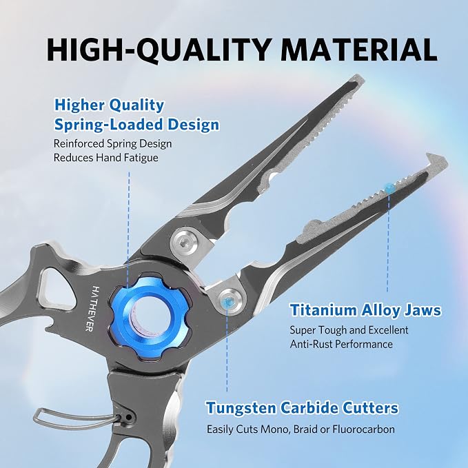 Fishing Pliers Hook Remover, Saltwater Split Ring Pliers with Safety Lock, Fishing Gear with Sheath and Lanyard, Fishing Gifts for Men