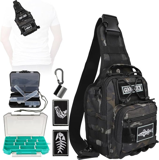 Dovesun Small Fishing Backpack, Waterproof Fly Fishing Sling Pack Tackle Bag with Tackle Boxes