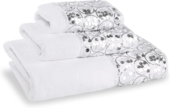 Zahari Home Sinatra Modern Bathroom Towel Set - 3 Piece Luxury Contemporary Decor Bling White Bath Towel Sets Soft, Plush and Highly Absorbent