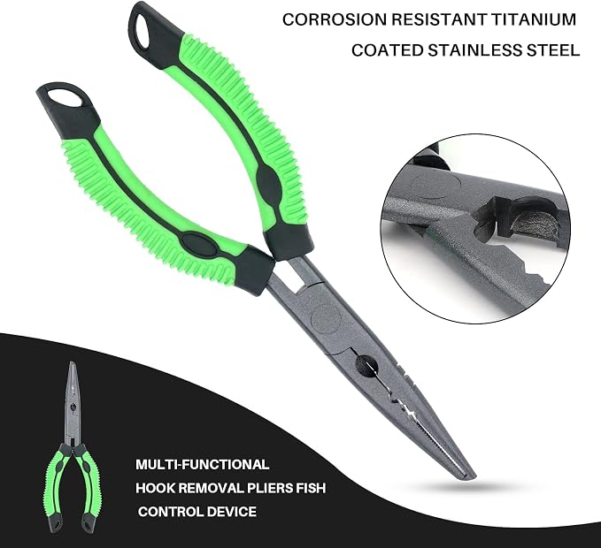 Hikary Long Nose Fishing Pliers, Stainless Steel Hook Remover Braid Cutter Rustproof Multi-Tool Fishing Gripper for Freshwater Saltwater