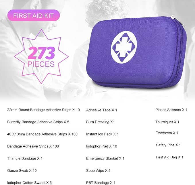 Small-Waterproof Car First-Aid Kit Emergency-Kit - Purple 273Piece Camping Equipment for Camping Hiking Home Travel YIDERBO