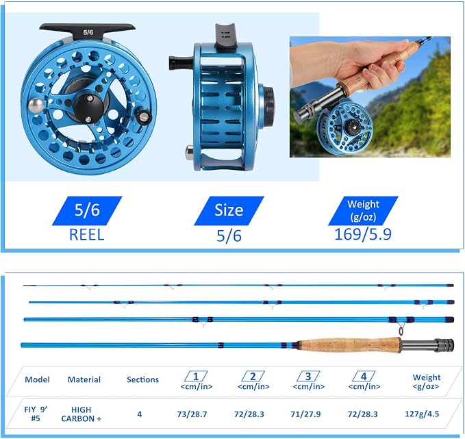 Sougayilang Fly Fishing Combo, 4 Piece Fly Rod and CNC Machined Aluminum Alloy Reel Complete Starter Package with Rod Bag