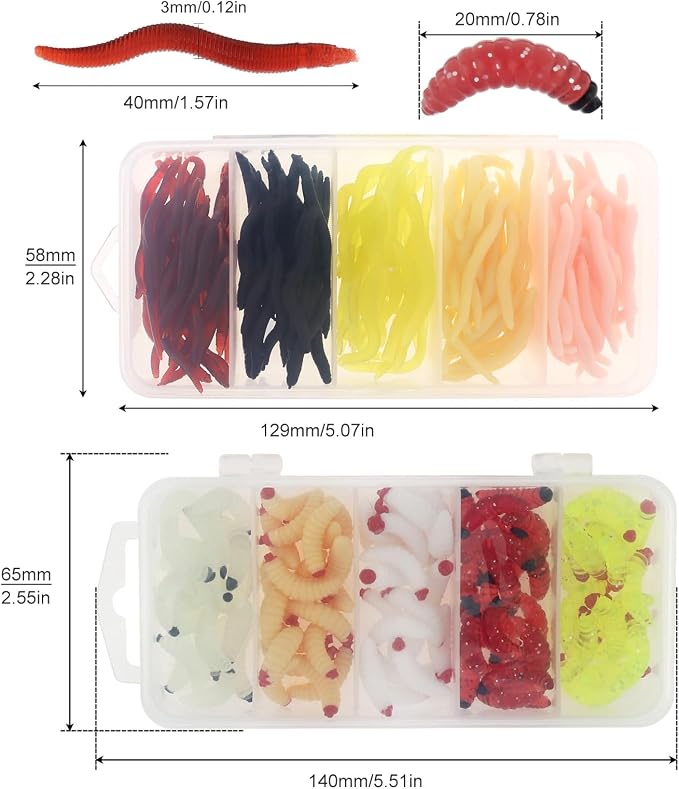 250pcs Soft Plastic Fishing Lures Worms Lure, Plastic Fishing Worms Fake Maggots Fake Worms Baits, Worm Bread Soft Maggots Artificial Earthworm