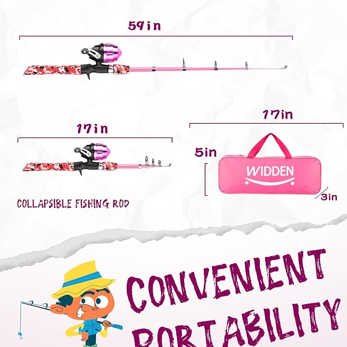 WIDDEN Kids Fishing Pole, Portable Telescopic Kids Fishing Poles for Boys and Girls, Fishing Rod and Reel Combo Kit with Tackle Box, and Fishing Net, Best Fishing Pole for Toddler Youth