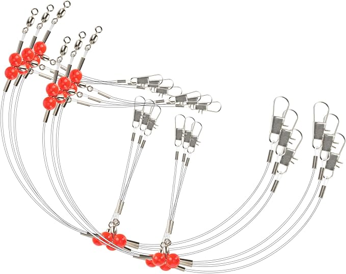 RAINFLOW 6 Pcs 2-Arm Fishing Leaders with Swivels - Stainless Steel & Nylon Wire Leaders for Saltwater & Freshwater Fishing