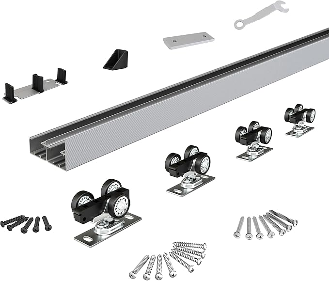 Sdstone Heavy Duty Bypass Door Hardware 48"/4FT,Aluminum Sliding Closet Door Track Hardware for Cabinet Closet, Pocket Door Track Rail Set, Smoothly and Quietly