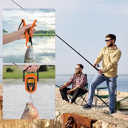 Fish Scale, Waterproof Floating Fishing Scale with Lip Gripper, 110lb/50kg Hanging Digital Fish Digital Scale, Floating with LCD Backlit, Tape Measure for Fishing Hunting, Batteries Included