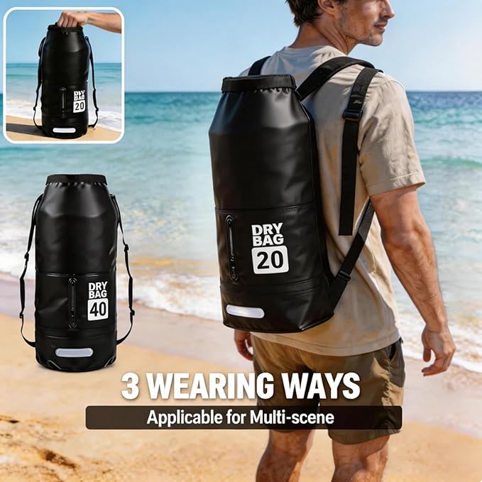 20L Waterproof Dry Bag - Floating Heavy Duty PVC Dry Sack - for Boating, Fishing & Beach - Backpack Style Waterproof Bag for Men & Women