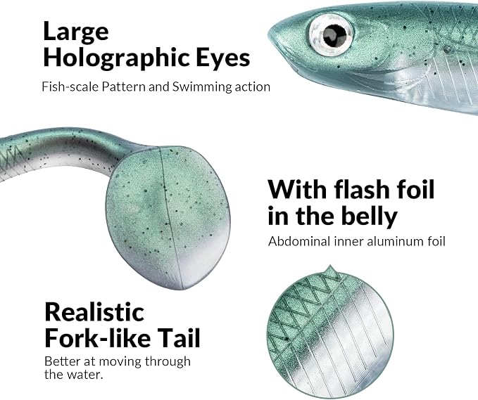 QualyQualy Soft Plastic Swimbait Paddle Tail Shad Lure Soft Bass Shad Bait Minnow Paddle Tail Swim Bait for Bass Trout Walleye Crappie - 2.75in, 3.14in, 3.94in, 5in
