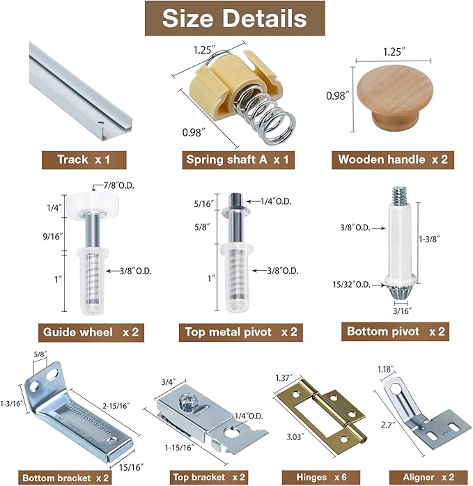 Bifold Door Hardware Kit, 48-Inch Bi-fold Closet Door Track Kit Bifold Closet Door Hardware Kit Folding Door Hardware Repair Replacement Tool Kit