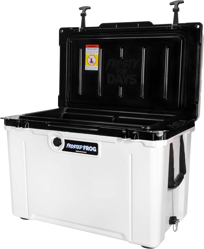 Frosted Frog 54 Qt Hard Cooler, Lightweight Made in USA Insulated Ice Chest | 30% lighter than rotomolded coolers; 54-quart hardside for camping, fishing, boating, beach, BBQ, tailgating & drinks