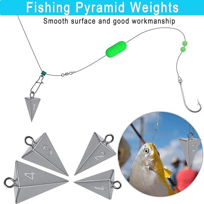 Pyramid Sinkers for Surf & Saltwater Fishing Weights - Durable Lead Fishing Sinkers, 1oz,2oz,3oz,4oz,5oz,6oz,8oz, Assortment Packs.