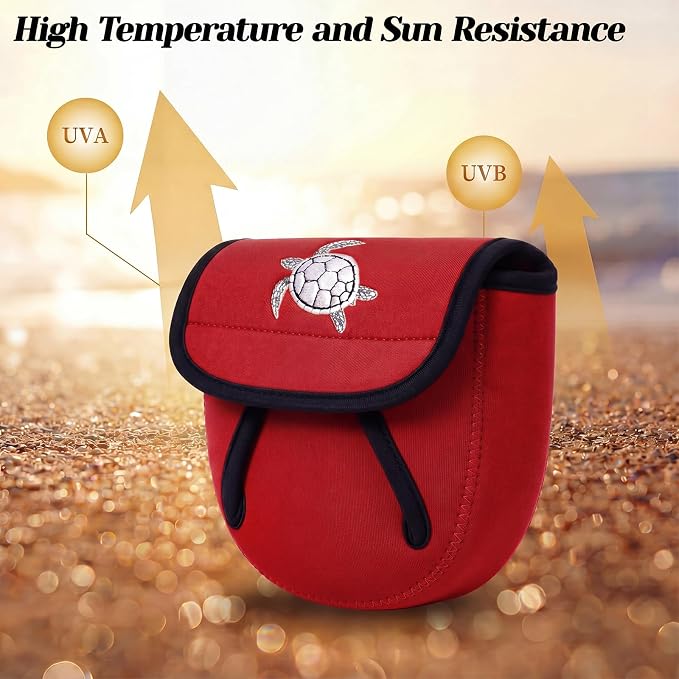 3 Pcs Fishing Spinning Reel Cover with Turtle Embroidery Baitcasting Trolling Fishing Reels Neoprene Protective Case Pouch Sleeve Gloves Bags Fits 2000-3000 Series Reel(Red,Classic)