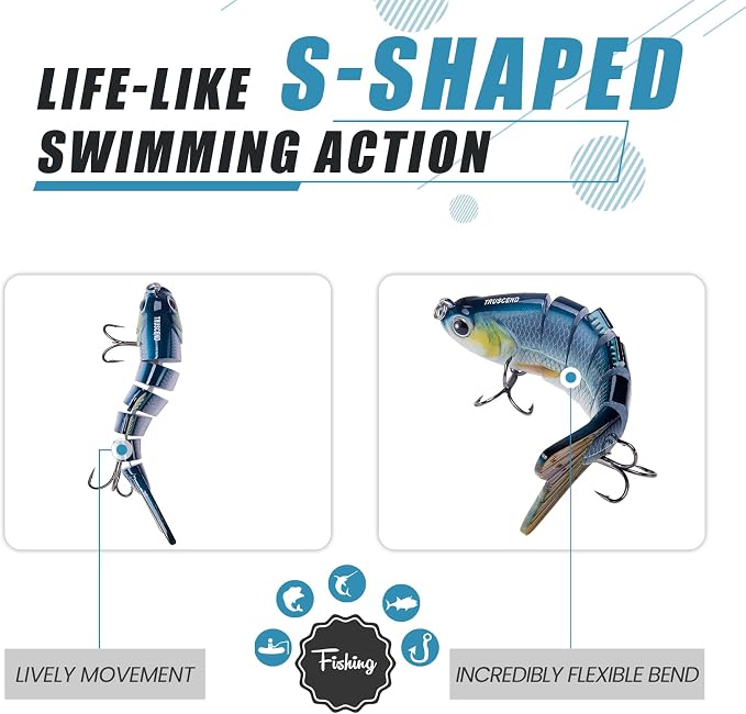 TRUSCEND Swimmax Easy Catch Fishing Lures with BKK Hooks, Wiggling, Vibrating, Rattling and Gurgling for More Bites, Heavy-Duty Dyneema Fiber Jointed Swimbaits for Bass, Trout, Crappie, Walleye, Pike