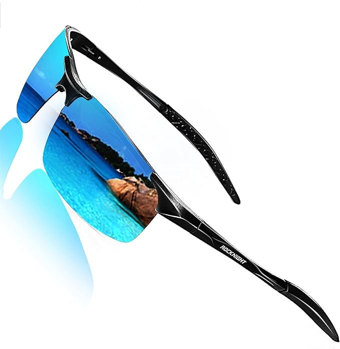 ROCKNIGHT Polarized Rectangular Sunglasses for Men Driving UV400 Protection Lightweight Al‑Mg Frame