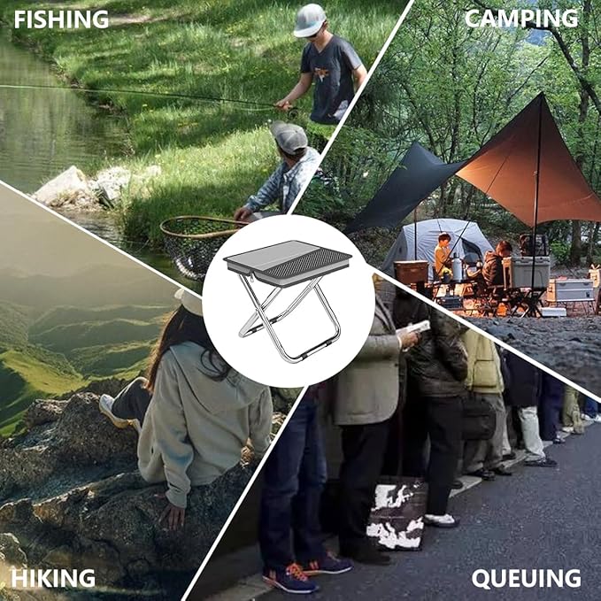 2 in 1 Collapsible Camping Stool & Sling Bag, Aluminum Alloy Frame, 220LB Load Capacity, Portable Folding Fishing Stool for Outdoor Activities, Grey (Medium)
