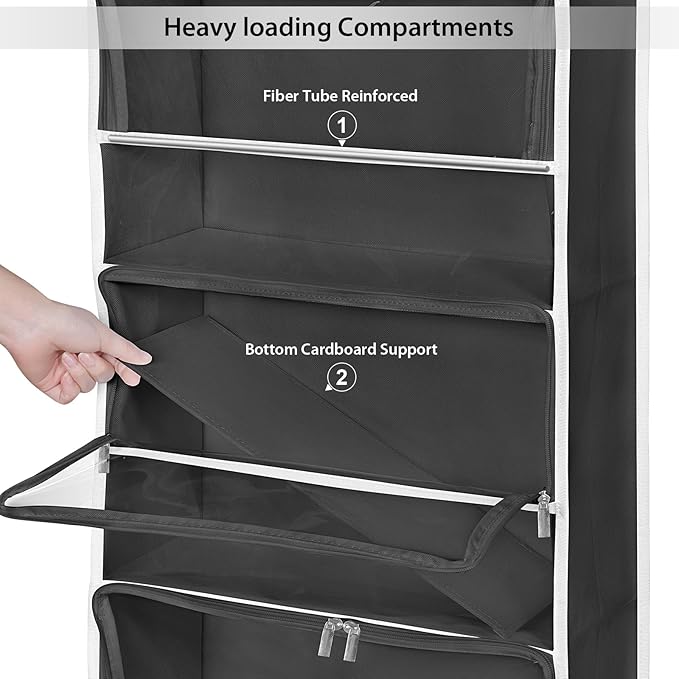 Univivi Hanging Yarn Storage Organizer with 6 Zipper Closure Compartments, Large Capacity Knitting Organizer Storage, Over The Door Hanging Yarn Holder for Knitting Needles, Crochet Hooks (Dark Grey)