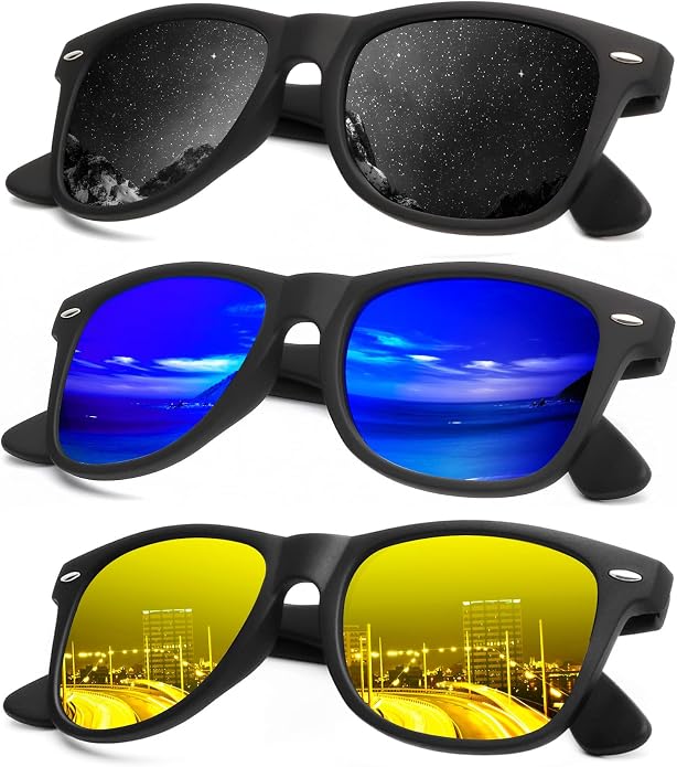 KALIYADI Polarized Sunglasses for Men and Women Matte Finish Sun glasses Color Mirror Lens UV Blocking (3 Pack)