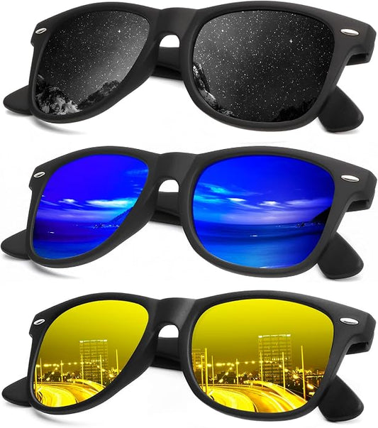 KALIYADI Polarized Sunglasses for Men and Women Matte Finish Sun glasses Color Mirror Lens UV Blocking (3 Pack)
