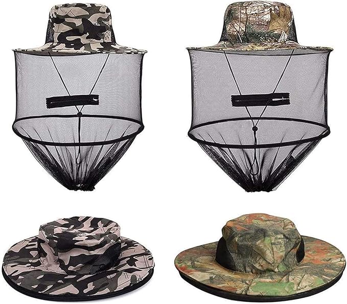 2 Pack Mosquito Head Net Hat, Sun Hat Bucket Hat Fishing Hat with Hidden Net Mesh for Outdoor Lover Fishing Hiking Gardening Beekeeping Men or Women ArmyGreen