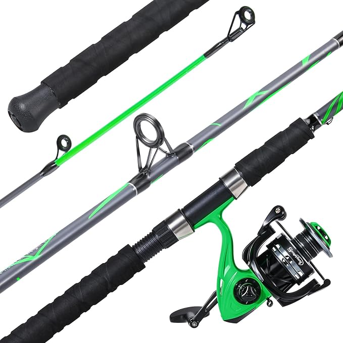 Sougayilang Progressive Glass Fishing Rods Combo with Spinning Reel Strong 100% Phenolic Glass Blanks 2Pcs Pole-7'0" with 4000 Size Reel