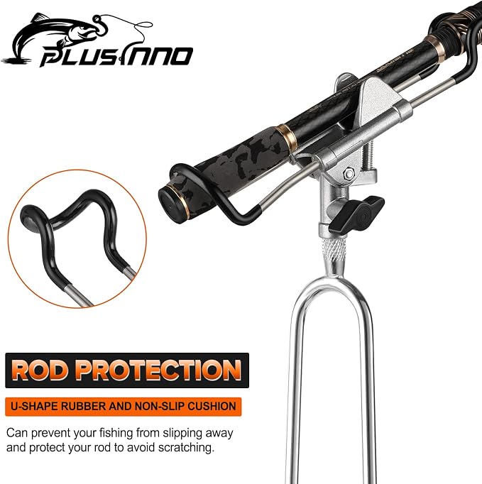 PLUSINNO Fishing Rod Holders - Upgraded 360 Degree Adjustable Fishing Pole Stand Equipment for Bank, Beach, Gift for Men