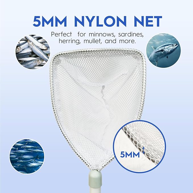 BasicGear Compact Baitwell Net for Live Bait – Soft Nylon Mesh, Aluminum Frame, EVA Non-Slip Grip & Anti-Drop Rope