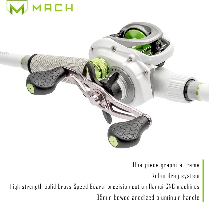 Lew's MACH 2 Spinning Reel and Fishing Rod Combo, IM8 Graphite Blank Fishing Rod, Right or Left-Hand Retrieve, Winn Dri-Tac Ultra Handle, Black/Green