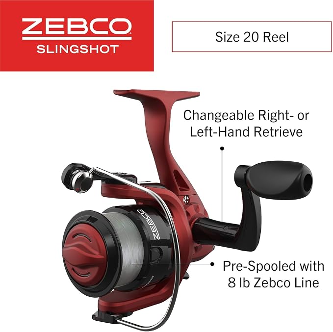 Zebco Slingshot Spinning Reel and Fishing Rod Combo, 2-Piece Medium-Light Durable Fiberglass Rod, Comfortable EVA Handle, Pre-Spooled with 8-Pound Cajun Fishing Line