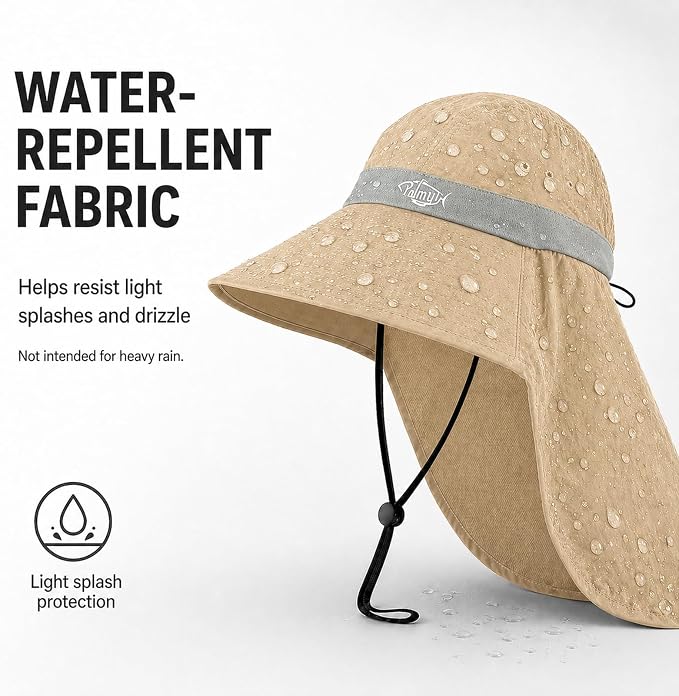 Palmyth Fishing Hat UPF 50+ Sun Hat Wide Brim Neck Flap Breathable Mesh Safari Hat UV Protection for Men Women