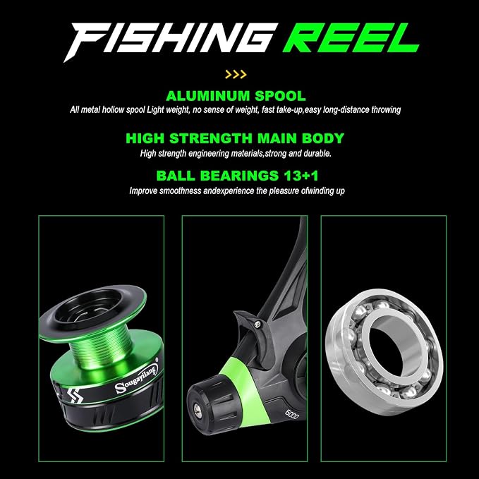 Sougayilang 3 Piece Surf Fishing Rod Combo Medium/Heavy Travel Spinning Rod with 5000 Size Reel Baitfeeder Combo(9'/10'/11'12')