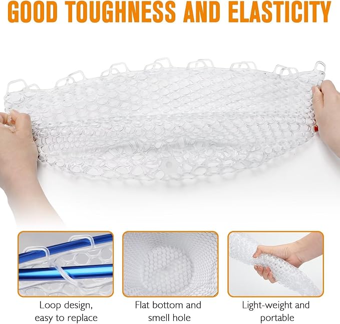 Dovesun Rubber Fishing Net Replacement Netting Without Handle Clear Black Fishing Nets for Fish Fly Fish Landing Net Bag for Freshwater Saltwater Foldable Trout Net Rubber Mesh 5 Sizes White Black Red