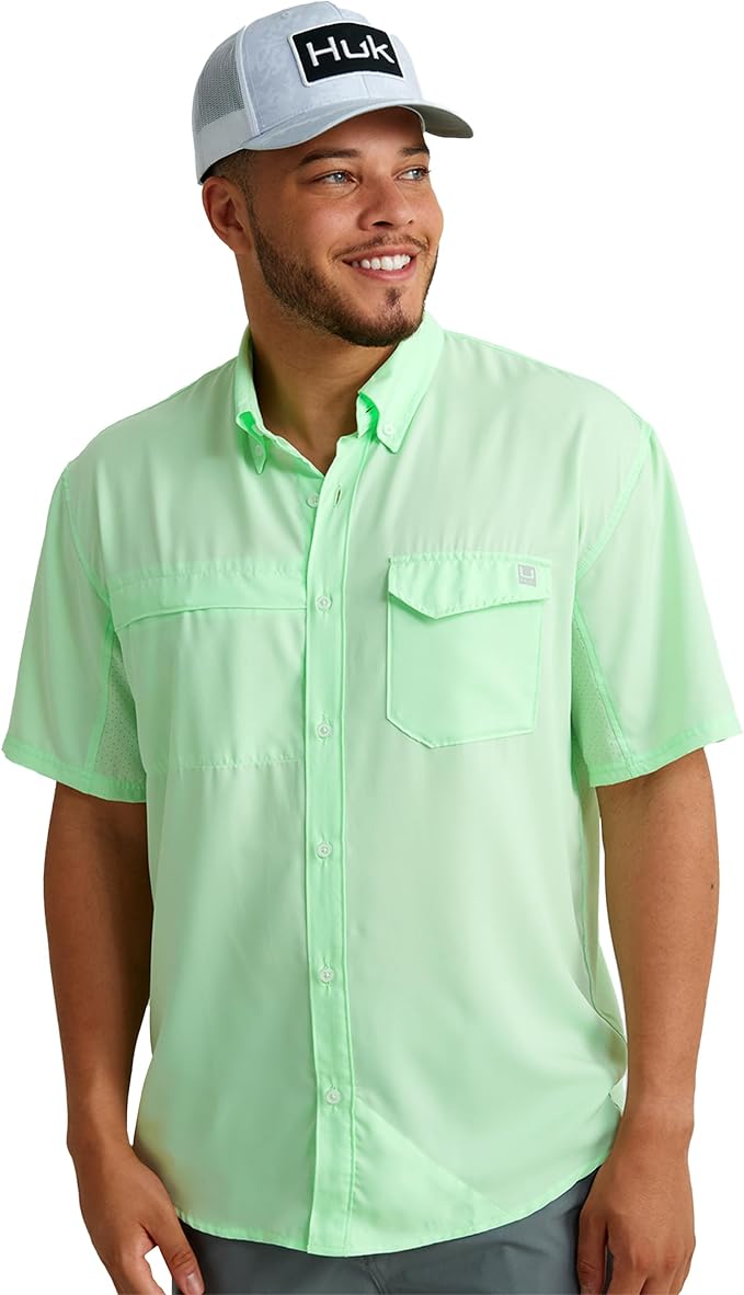 HUK Men's Tide Point Kc Scott Original Artwork Short Sleeve Shirt, Fishing Button Down