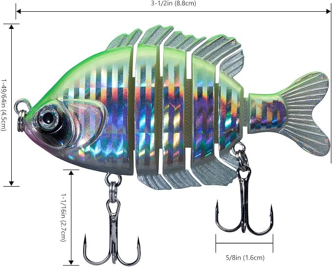 BASSDASH SwimPanfish Multi Jointed Panfish Bluegill Swimbaits Hard Topwater Bass Lures Fishing Lure Crank Saltwater 3.5in/0.85oz