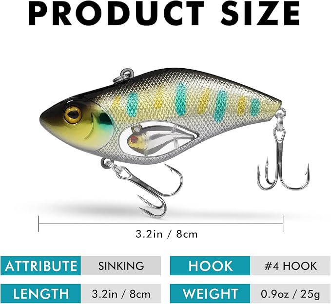 TRUSCEND Shallow or Deep Diving Crankbait with BKK Hooks, Wobble Fishing Lures for Bass Trout Crappie Walleye, Sinking Lipless Vibe Crank Bait for Bass Pike, Amazing Swimbait for Family Fishing