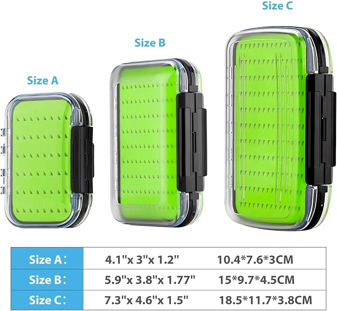 Gonex Fly Boxes for Fly Fishing Jig Boxes Two-Sided Waterproof Lightweight Fly Fishing Box Easy Grip Transparent Lid Fly Fishing Lures Box, 7.3"x 4.6"x 1.5", Green
