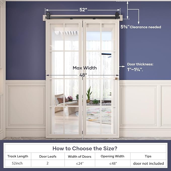 52 inch Bifold Barn Door Hardware Track Kit for Two 24 inch Closet Doors,Top Mount Sliding System,Heavy Duty Roller,Smoothly and Quietly,Black(Bifold Door Not Included)
