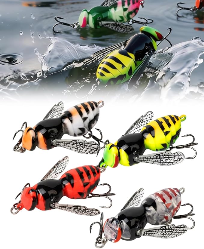 2026 New Bionic Wasp Crawl Bait-Topwater Micro Fishing Lure with Acoustic Noise Steel Balls for Bass & Pike Professional Anglers,Realistic Freshwater and Saltwater-W/Carbon Steel