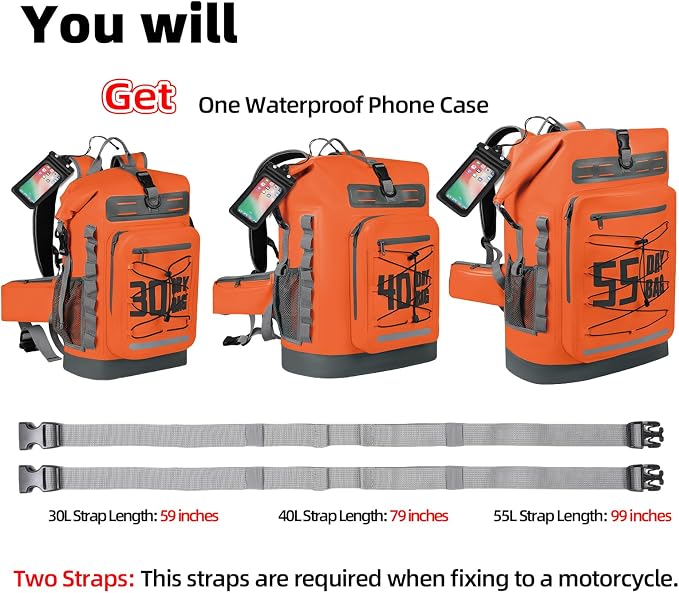 MORXPLOR Dry Bag Waterproof,5L/10L/20L/30L/40L/55L Roll Top Dry Bag Backpack with WaterProof Phone Case for Swim,Kayak