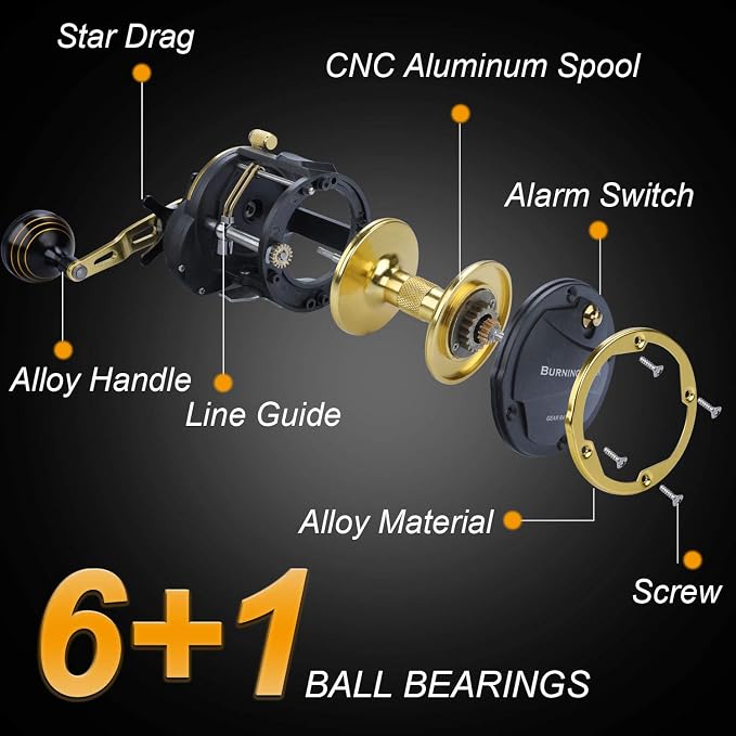 Sougayilang Trolling Reel Saltwater Level Wind Reels, Drag Reels Boat Fishing Ocean Fishing for Sea Bass Grouper