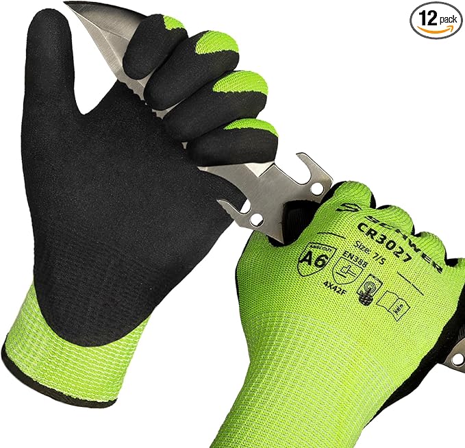 Schwer 12 Pairs Cut Resistant Gloves ANSI A6/A7 (Send Randomly) Cut Proof Work Gloves CR3027, Touchscreen Working Gloves Used for Woodworking, Glass Cutting, Warehouse, Construction, Car Repair, S