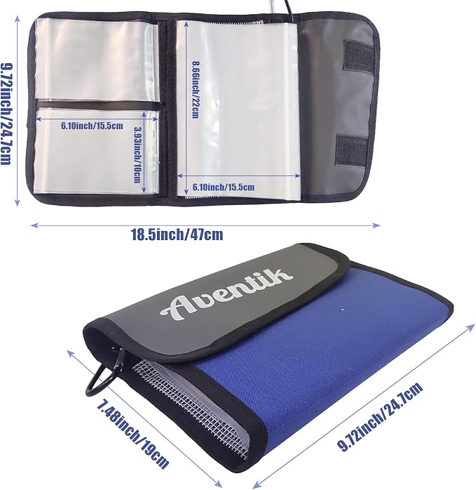 Aventik Fishing Tackle Organizer Case Soft Bait Binder Plastic Baits and Tackle Organized Removable Storage Pockets (L:Blue)