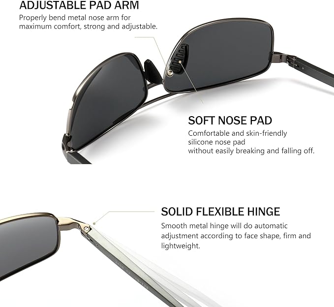 SUNGAIT Ultra Lightweight Rectangular Polarized Sunglasses Men UV400 Protection