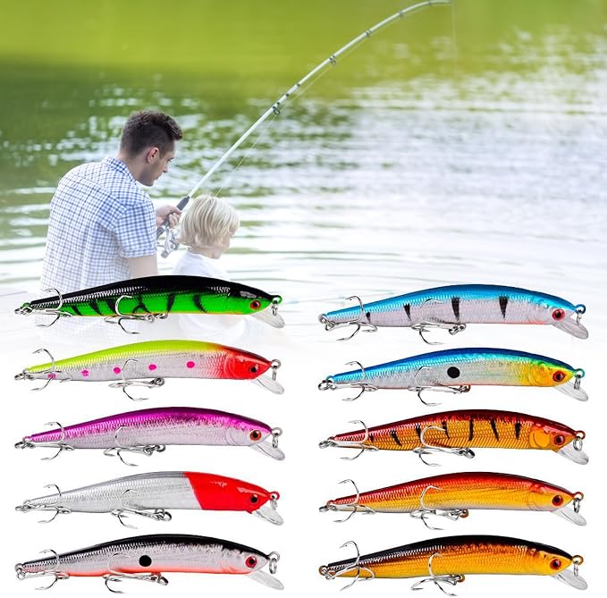 10pcs Fishing Lures - Life-Like Swimbait, Minnow Hard Lure Bass Trout Baits Kit, Topwater Hard Baits Crankbait Swimbait for Saltwater Freshwater